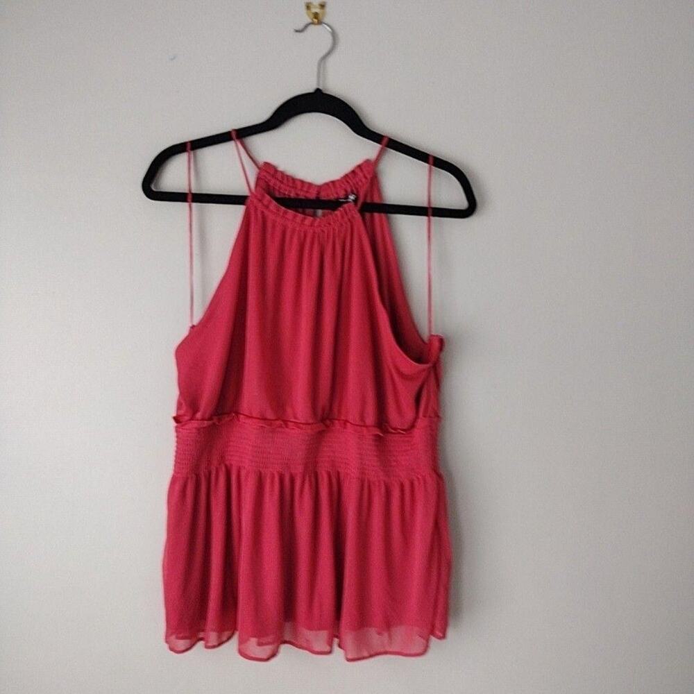 Express Tank Top Womens XL Pink Chiffon Halter Smocked Waist Camisole Peplum